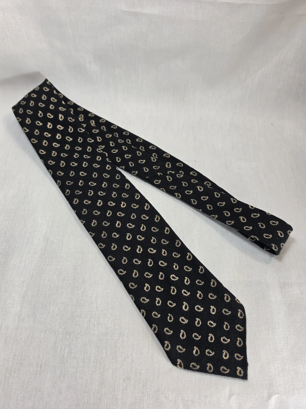 Michelsons of London Black Wool Paisley Tie Filson Made in England